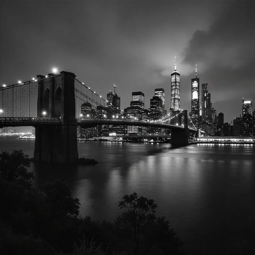 Noir Skyline: Bridge and Skyscrapers in Black and White
