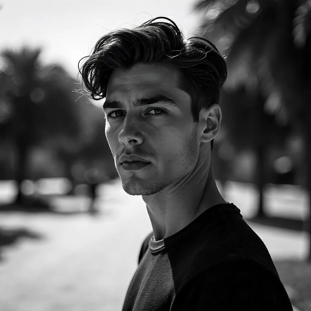 Confident Outdoor Black-and-White Portrait