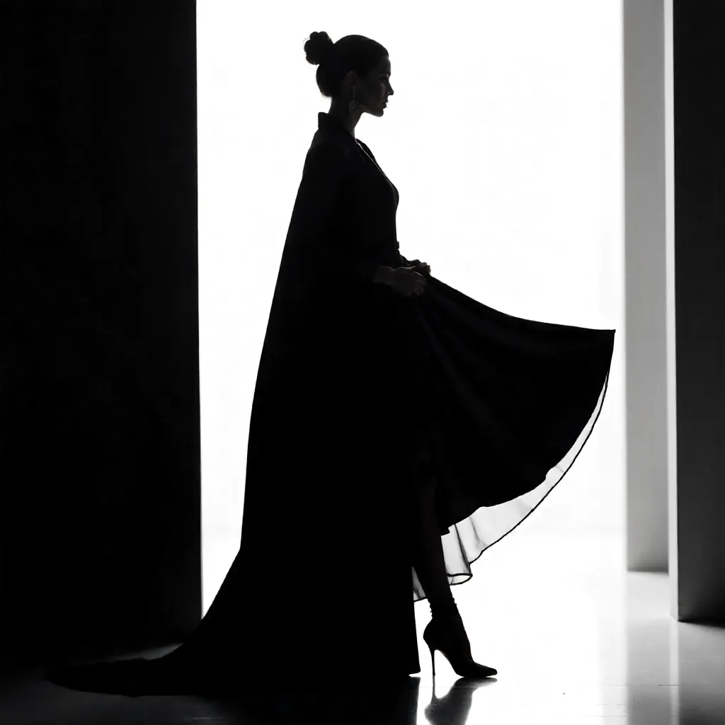 Dramatic Fashion Silhouette in High-Contrast Lighting