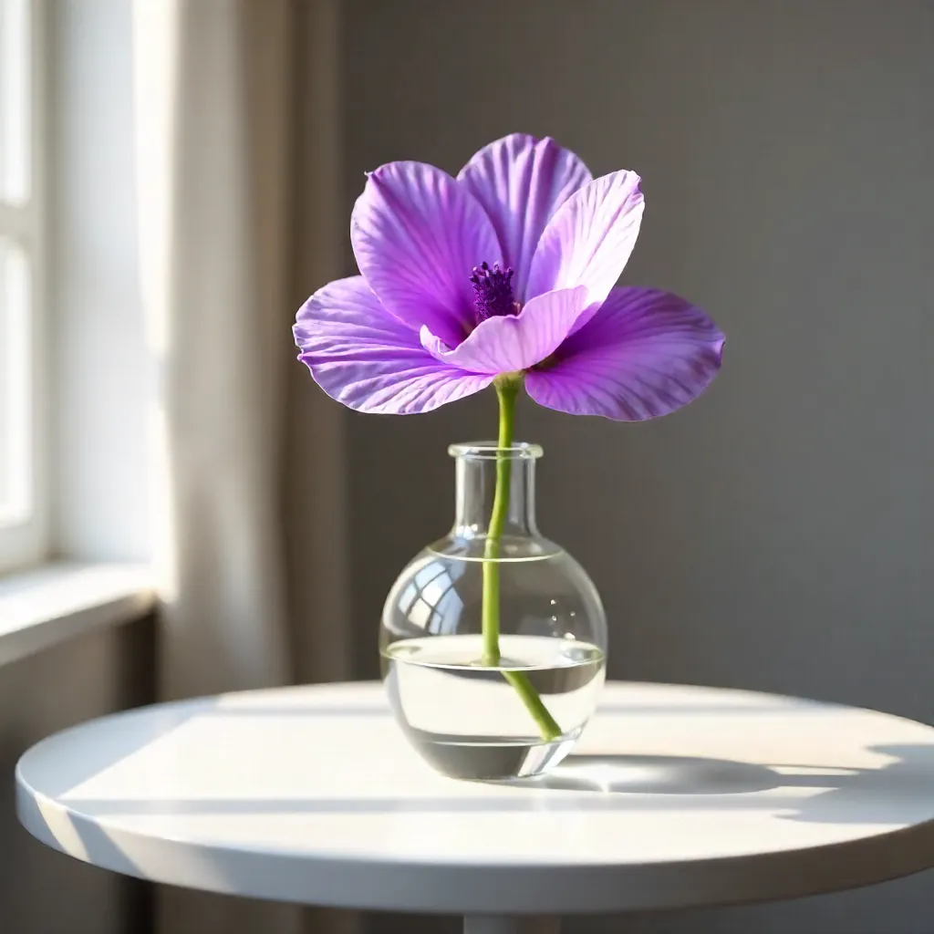 Elegant Purple Flower on Round White Table