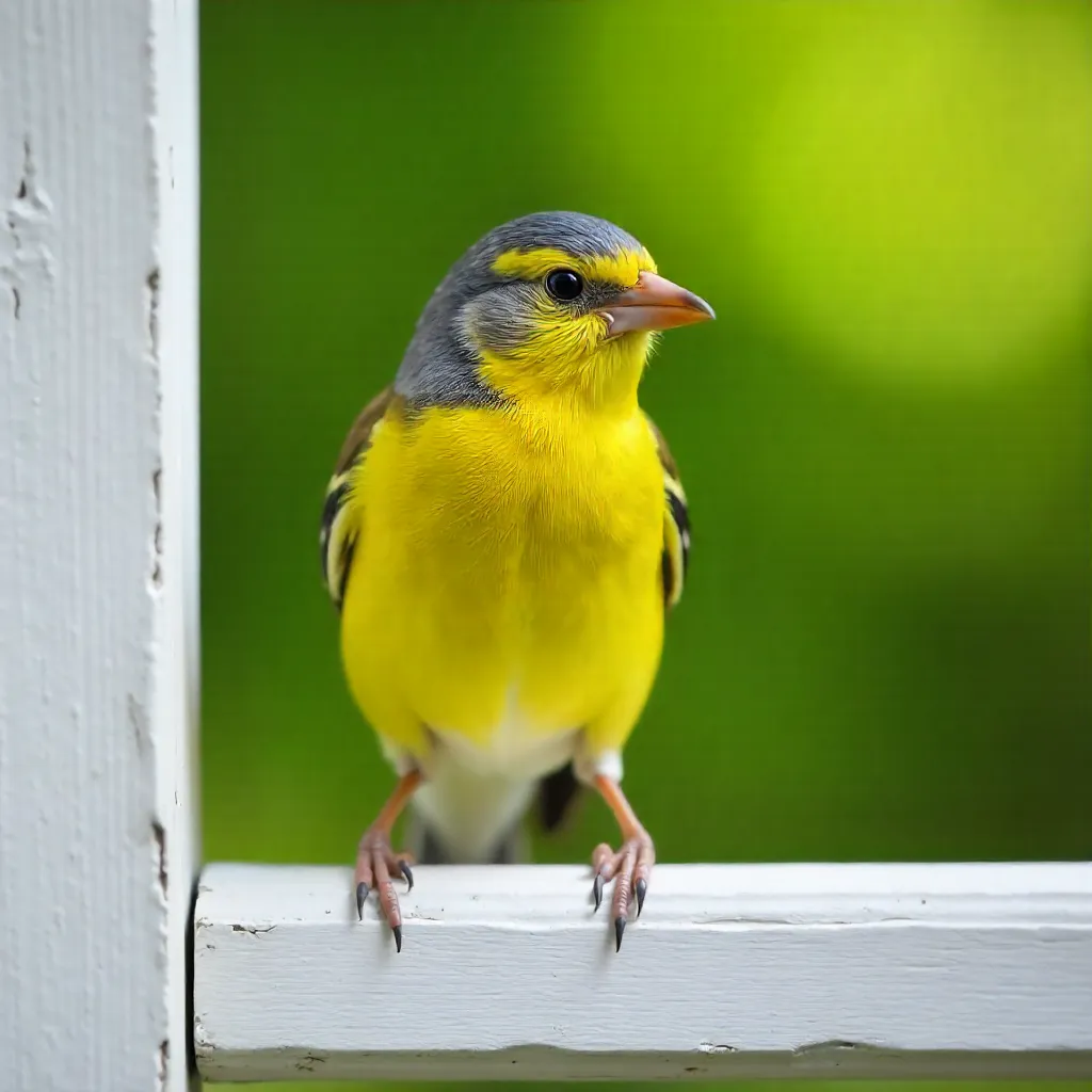 Stunning Grey-headed Yellow Finch on White Frame