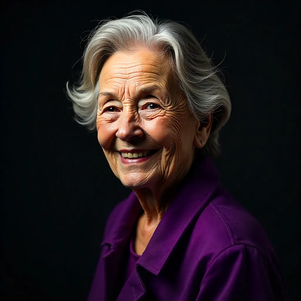Warm Smiling Elderly Woman in Contrasting Light