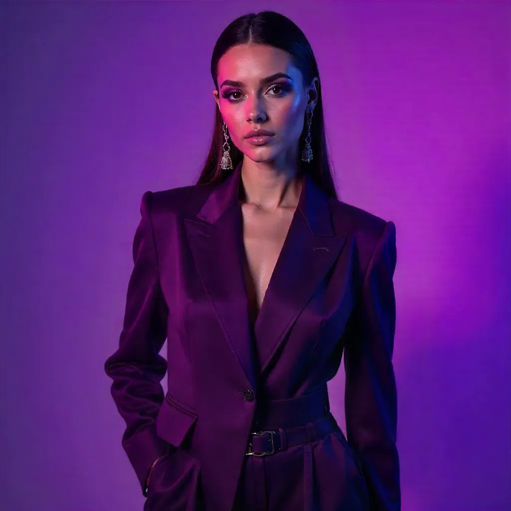 Purple Neon Vogue: Bold Modern Fashion Portrait