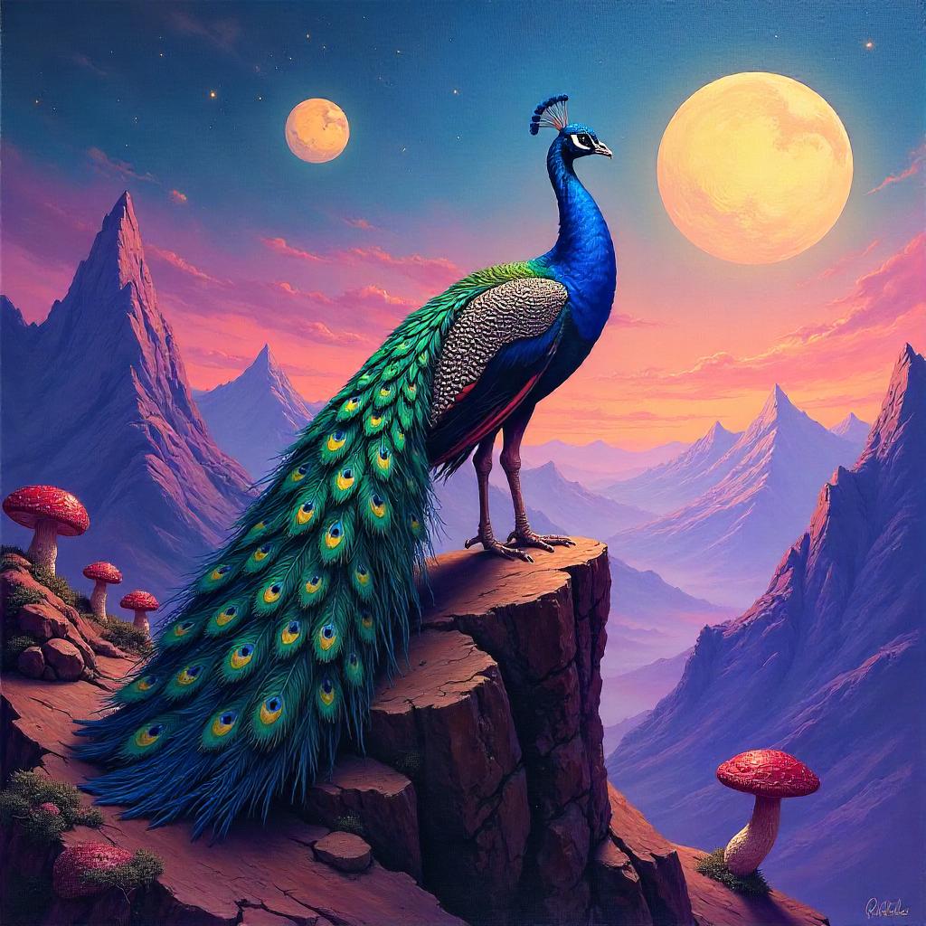 Peacock on an Alien World: An Oil Painting
