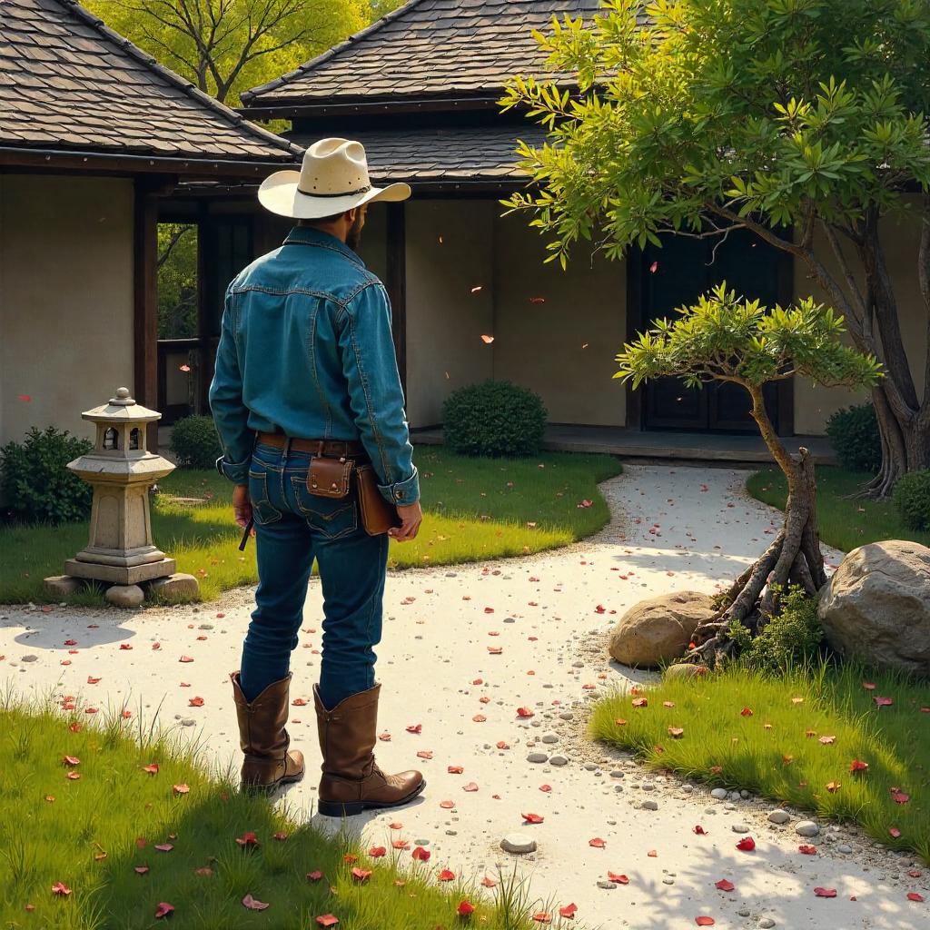 Cowboy in a Zen Garden: An Oil Painting