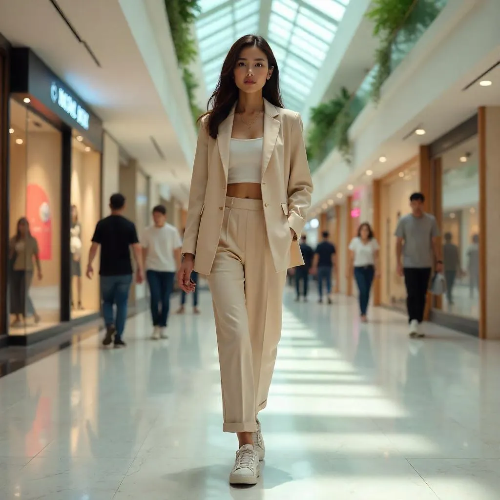 Photorealistic Stylish Asian Woman in a Mall