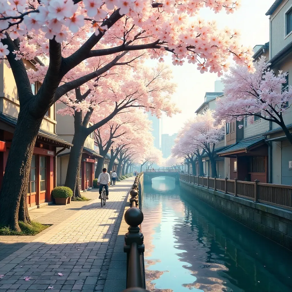 White Cherry Blossoms Over Chuo Ward, Tokyo: Serene Spring
