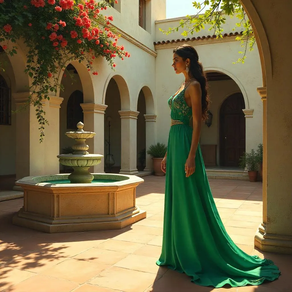 Elegant Latina in a Courtyard – Concept Art