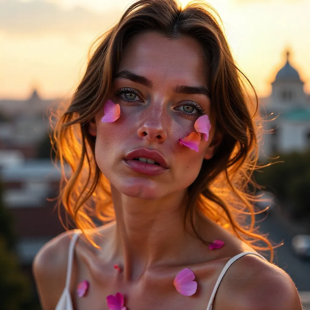 Petaled Portrait in Kyiv's Soft Golden Hour