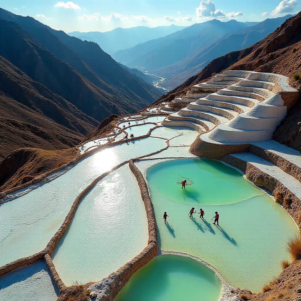 Aerial Maras Salt Ponds in the Andes