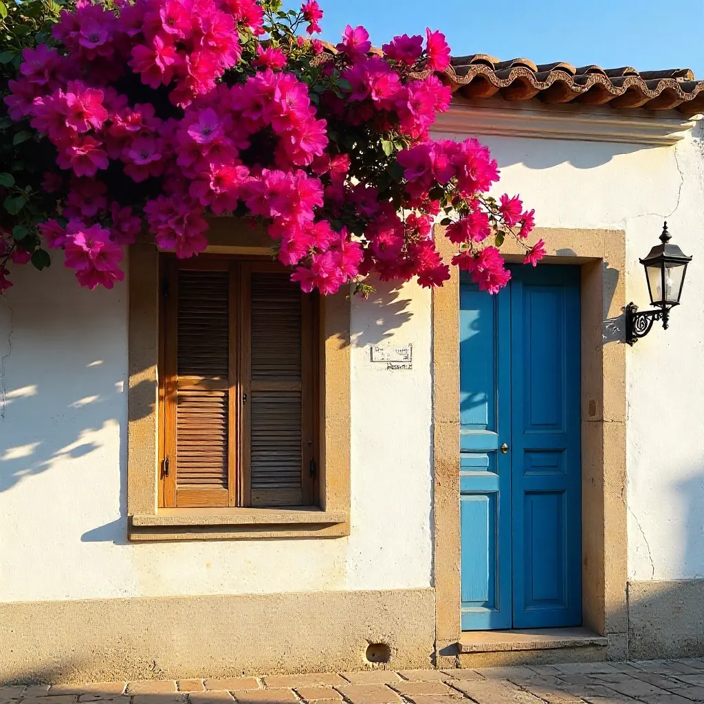 Málaga White House with Bougainvillea and Rustic Window