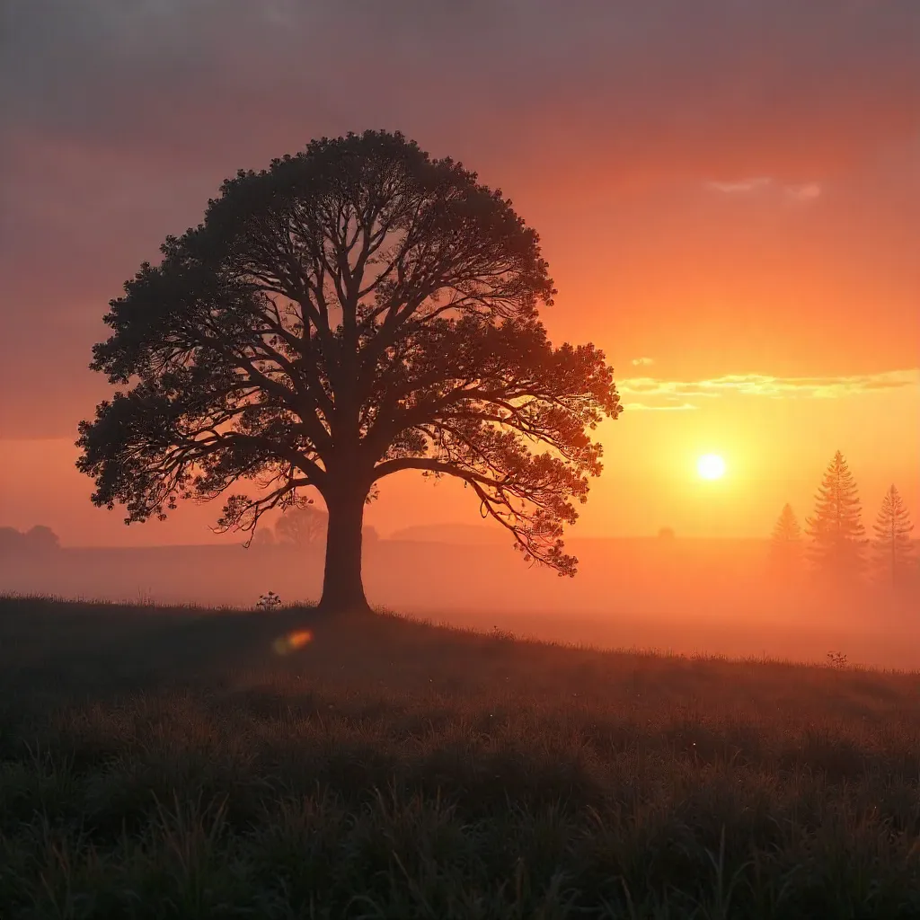 Silhouette of an Oak in a Golden Estonian Sunset