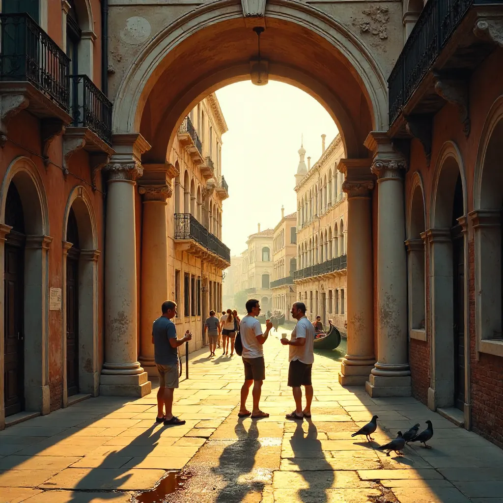Casual Conversation Under a Venetian Arch