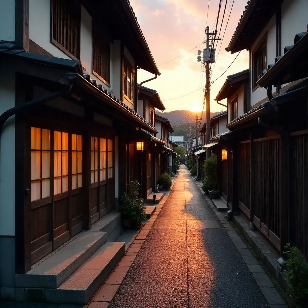 Quiet Kyoto Machiya Street at Sunset