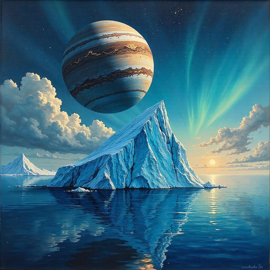 Planet on a Floating Iceberg in Oil Painting