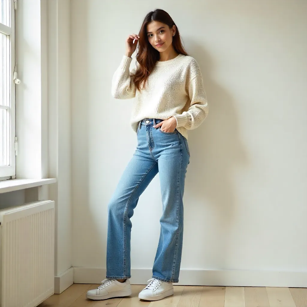 Casual Chic Portrait Against a White Wall