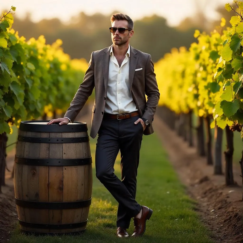Stylish White Man in a Photorealistic Vineyard