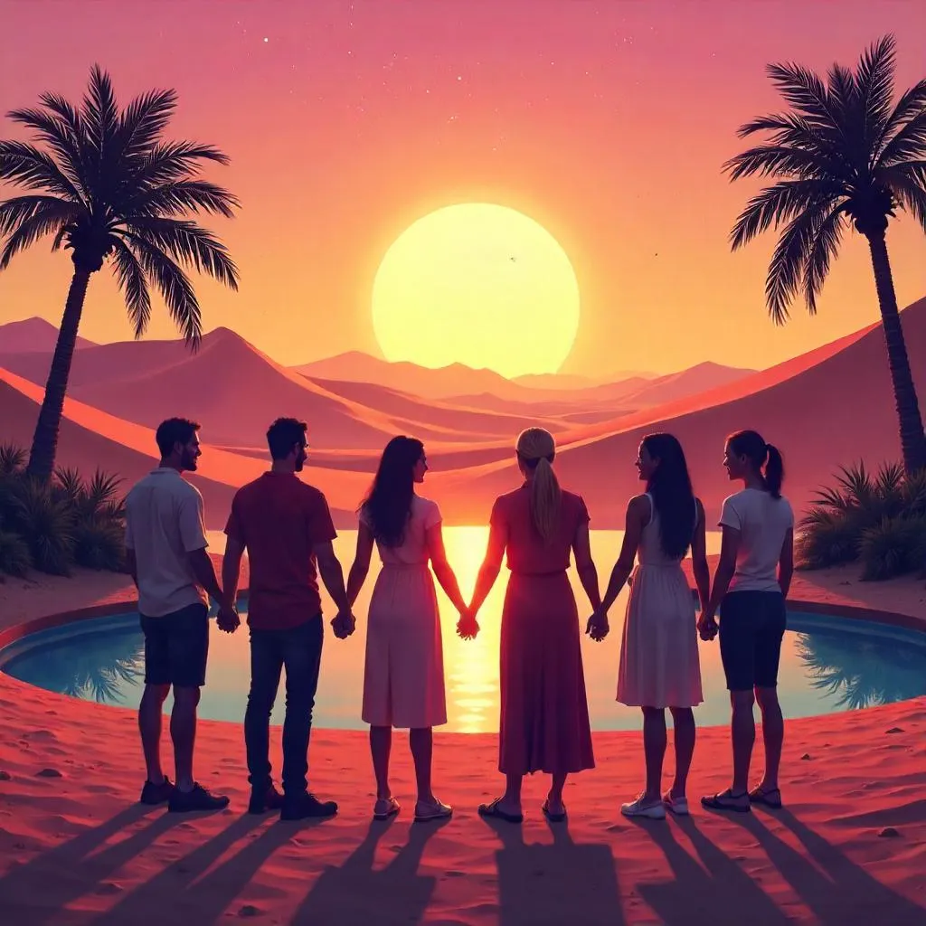Holding Hands at a Desert Oasis - Digital Art