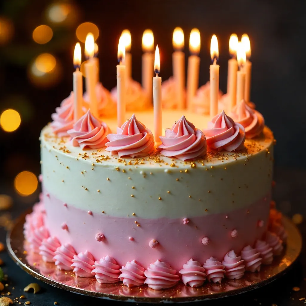 Close-Up Festive Cake with Lit Candles