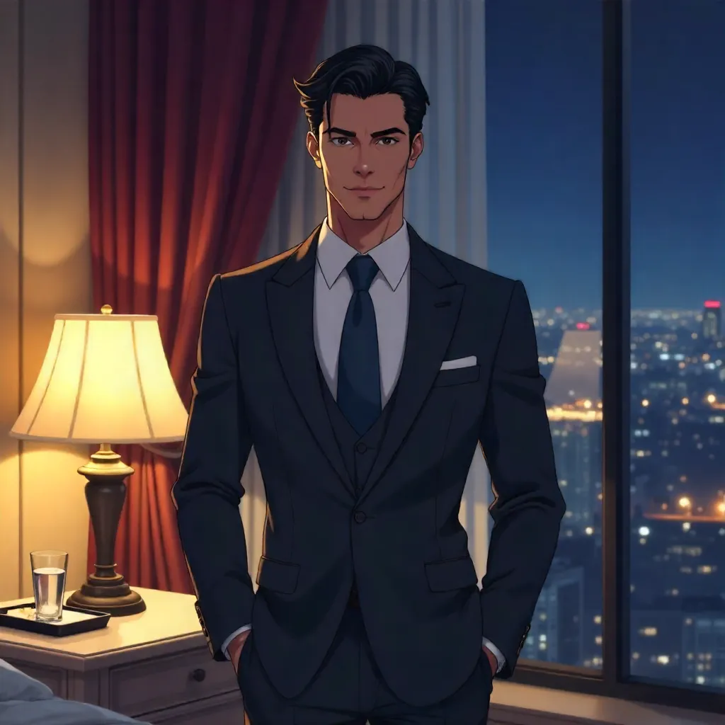 Elegant Latino Man in a Luxury Hotel Room - Anime