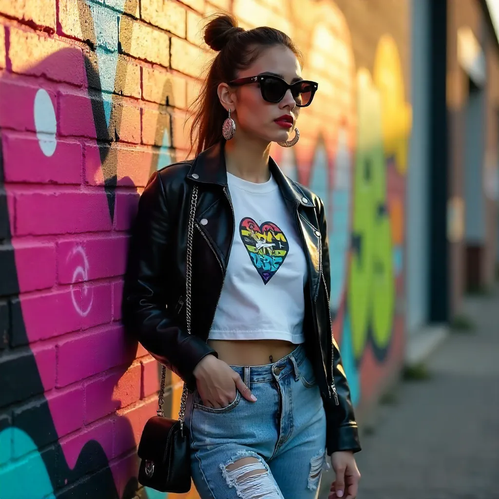 Confident Urban Fashion: Woman Against Graffiti Wall