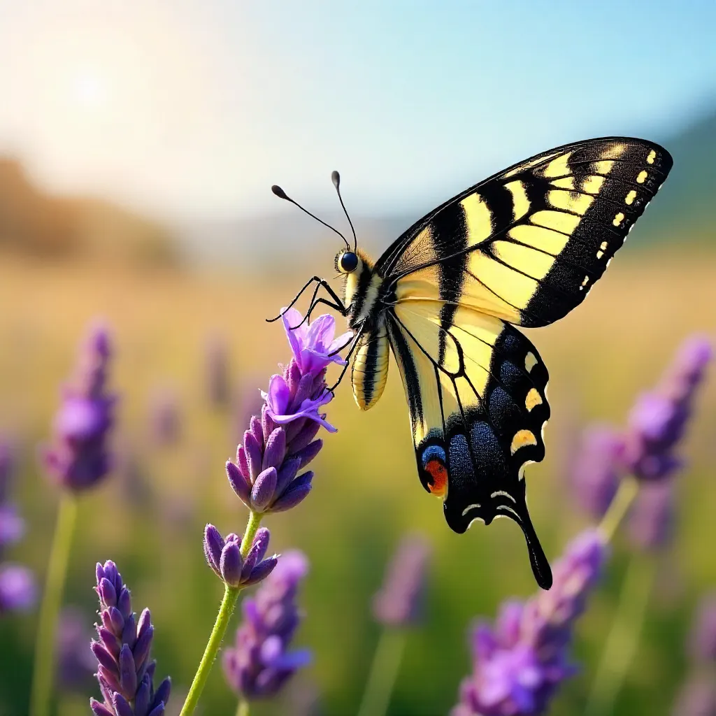 Elegant Swallowtail on Lavender in Sunlit Field