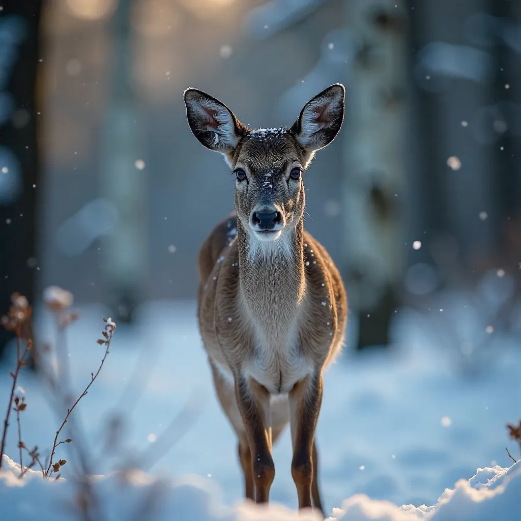 Close-Up Fallow Deer in Snowy Forest