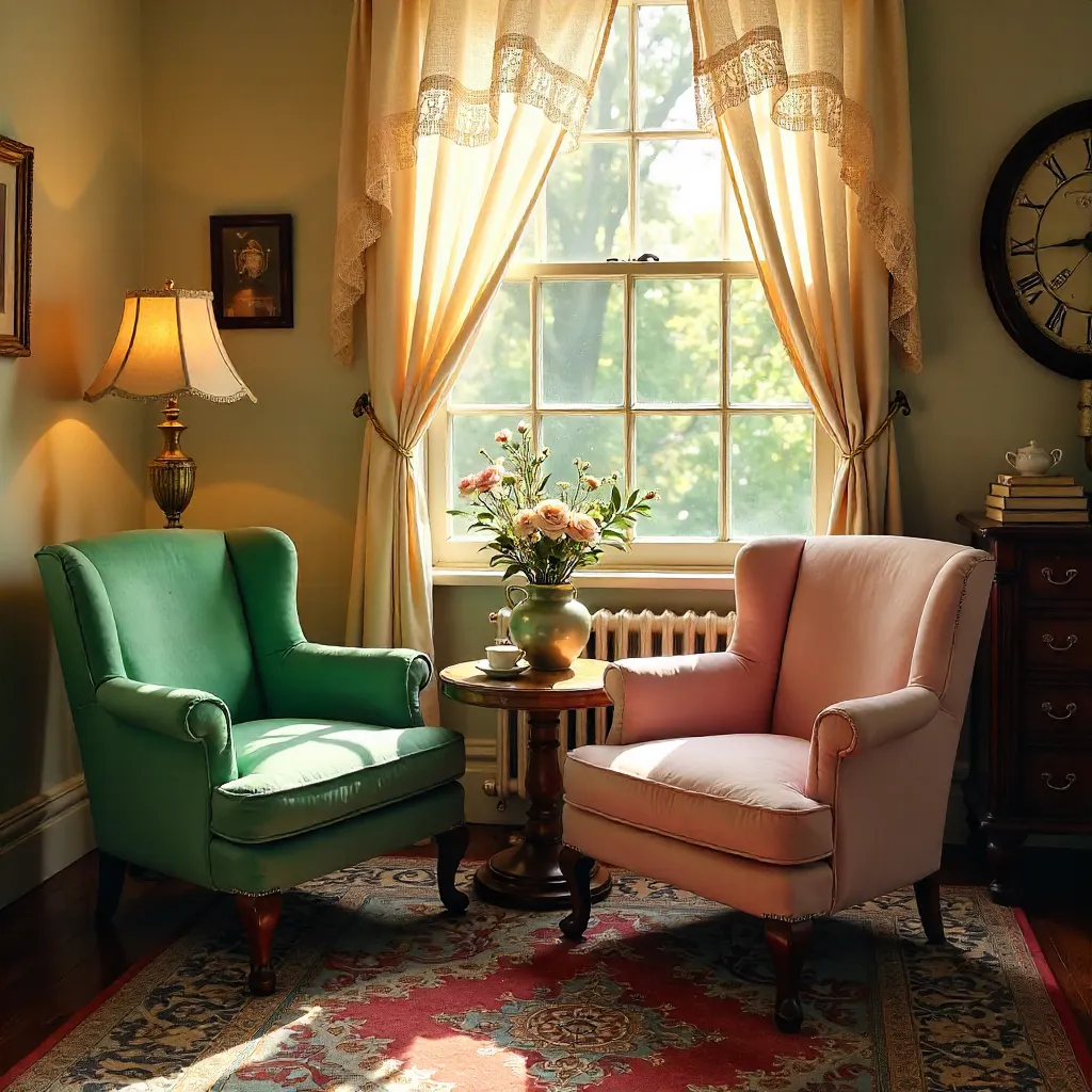 Inviting Vintage Cozy Interior with Delicate Flowers