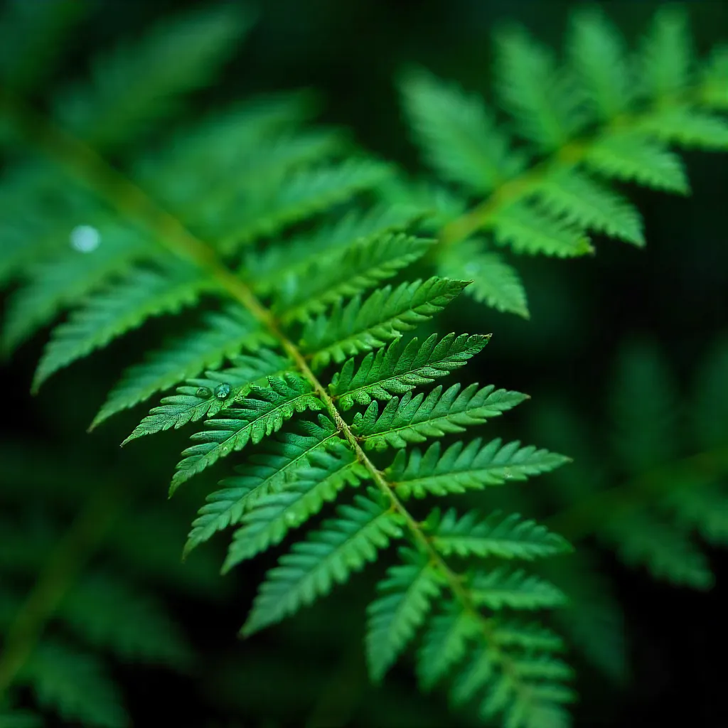 Close-Up Fern Leaves: Dark Green Texture
