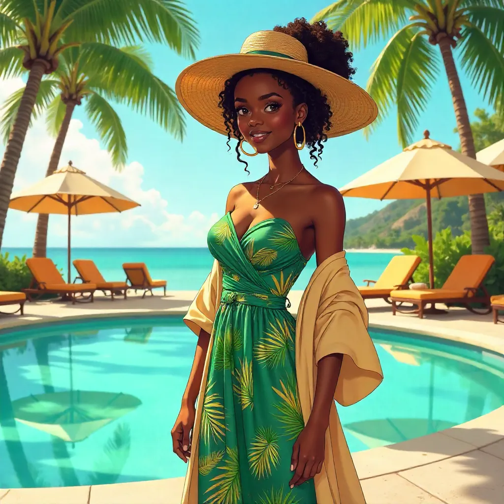 Stylish Black Girl in Anime Resort Vibes