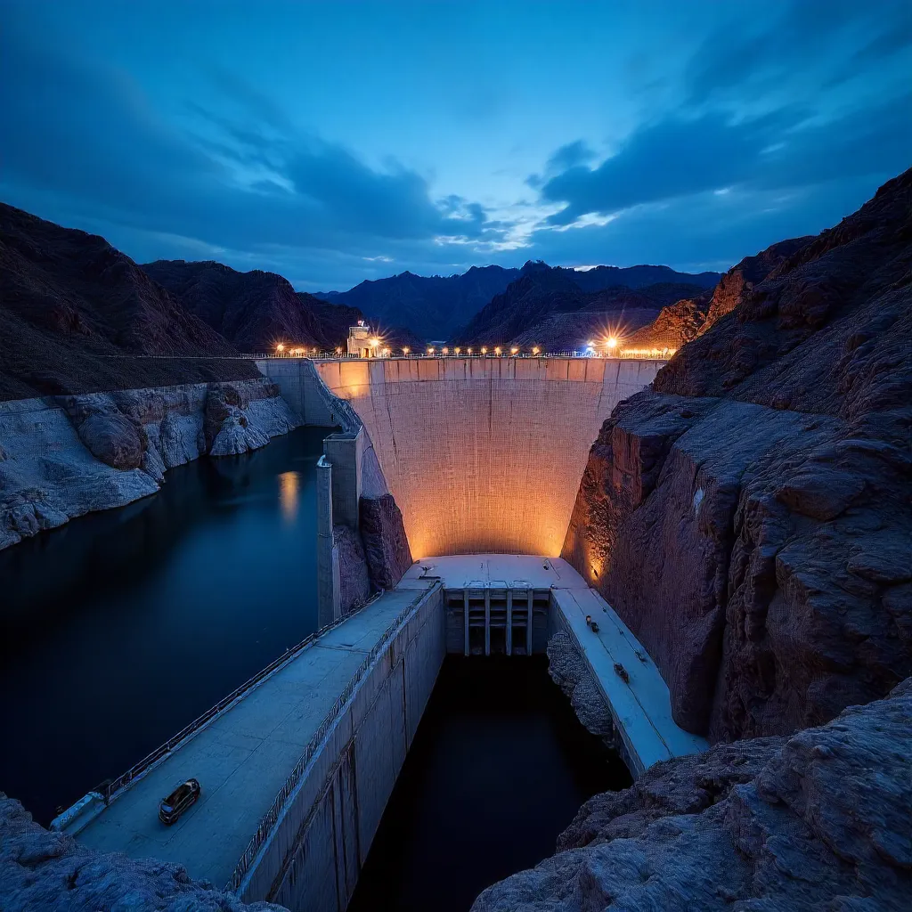 Hoover Dam at Blue Hour: Architectural Marvel