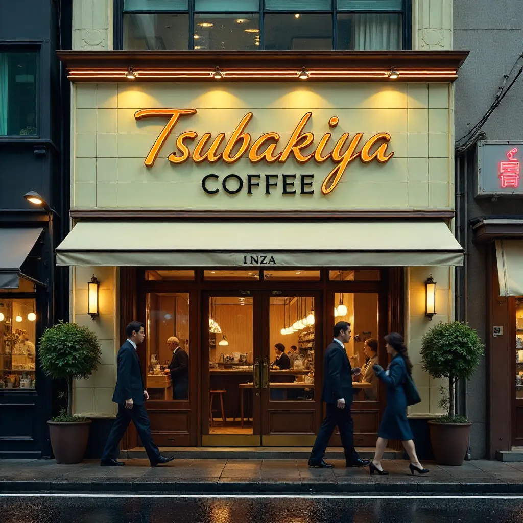 Tsubakiya Coffee Ginza Facade at Golden Hour