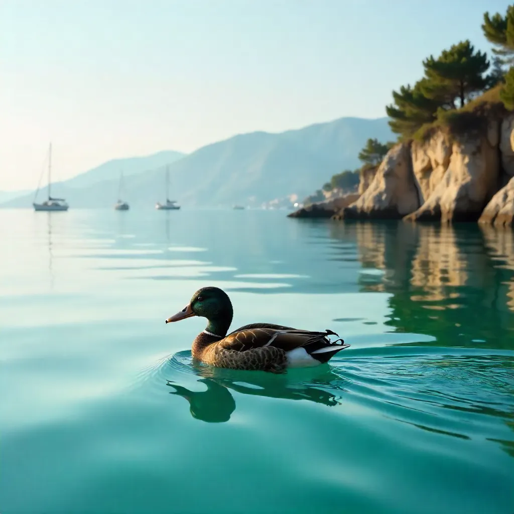 Serene Duck on Reflective Antalya Waters