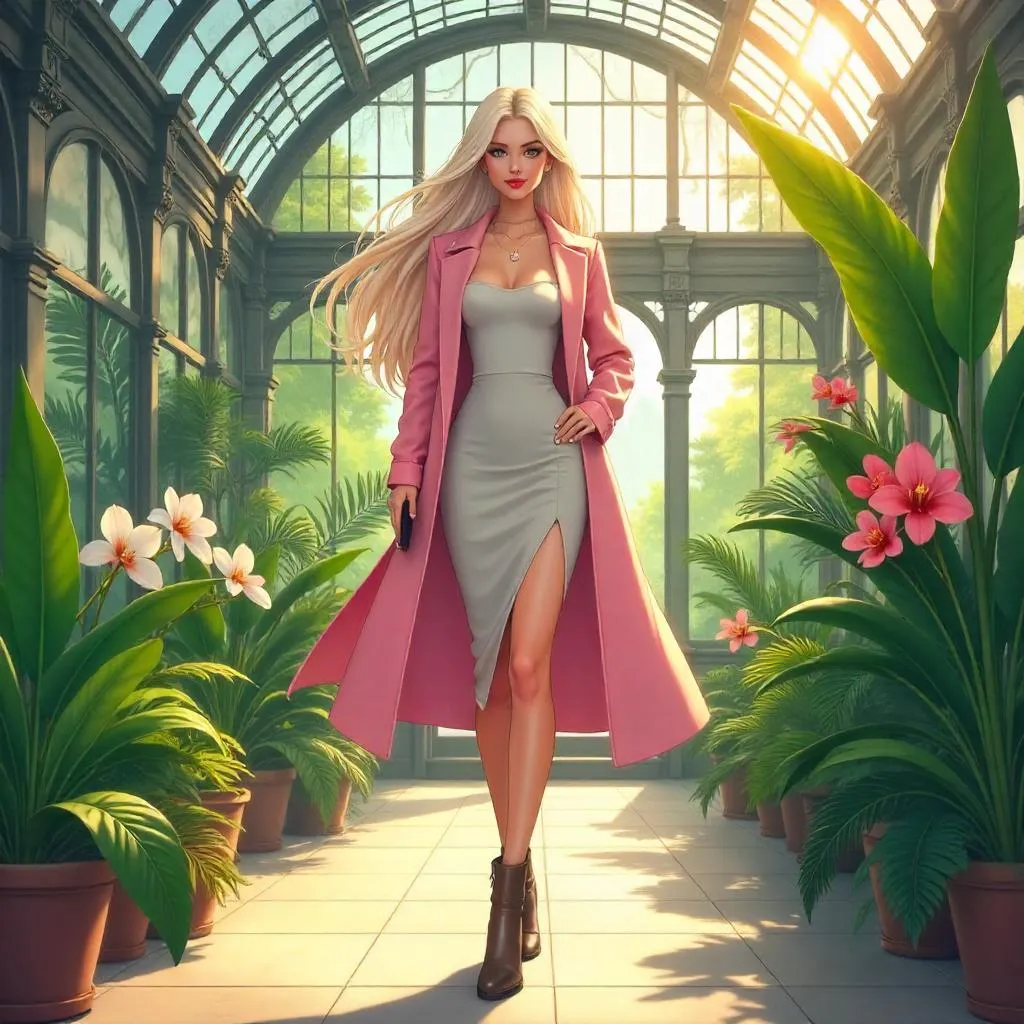 Stylish Anime Woman in a Conservatory