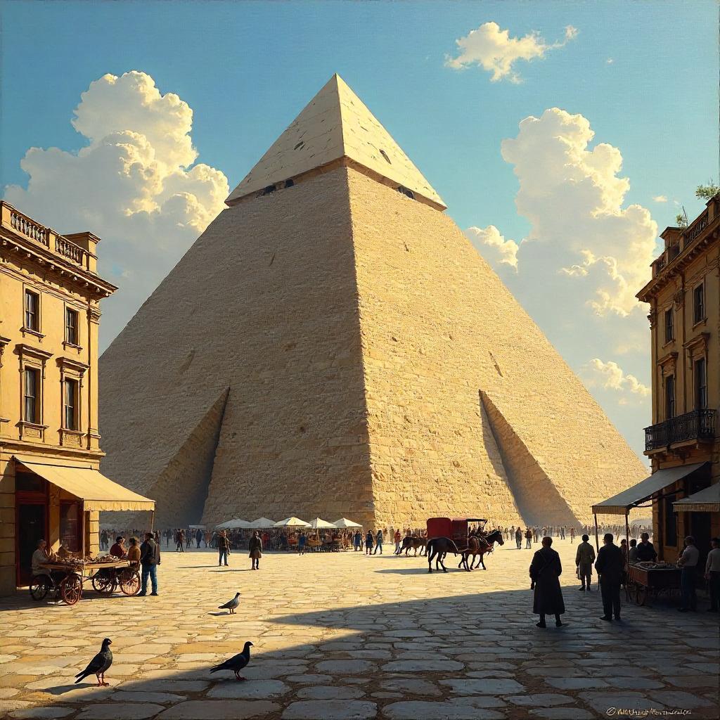 Pyramid in the Town Square - Oil Painting
