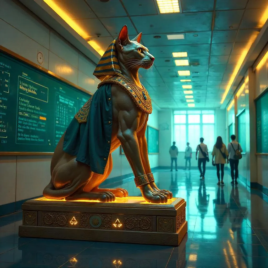 Sphinx Guardian in a Neon School of Digital Art