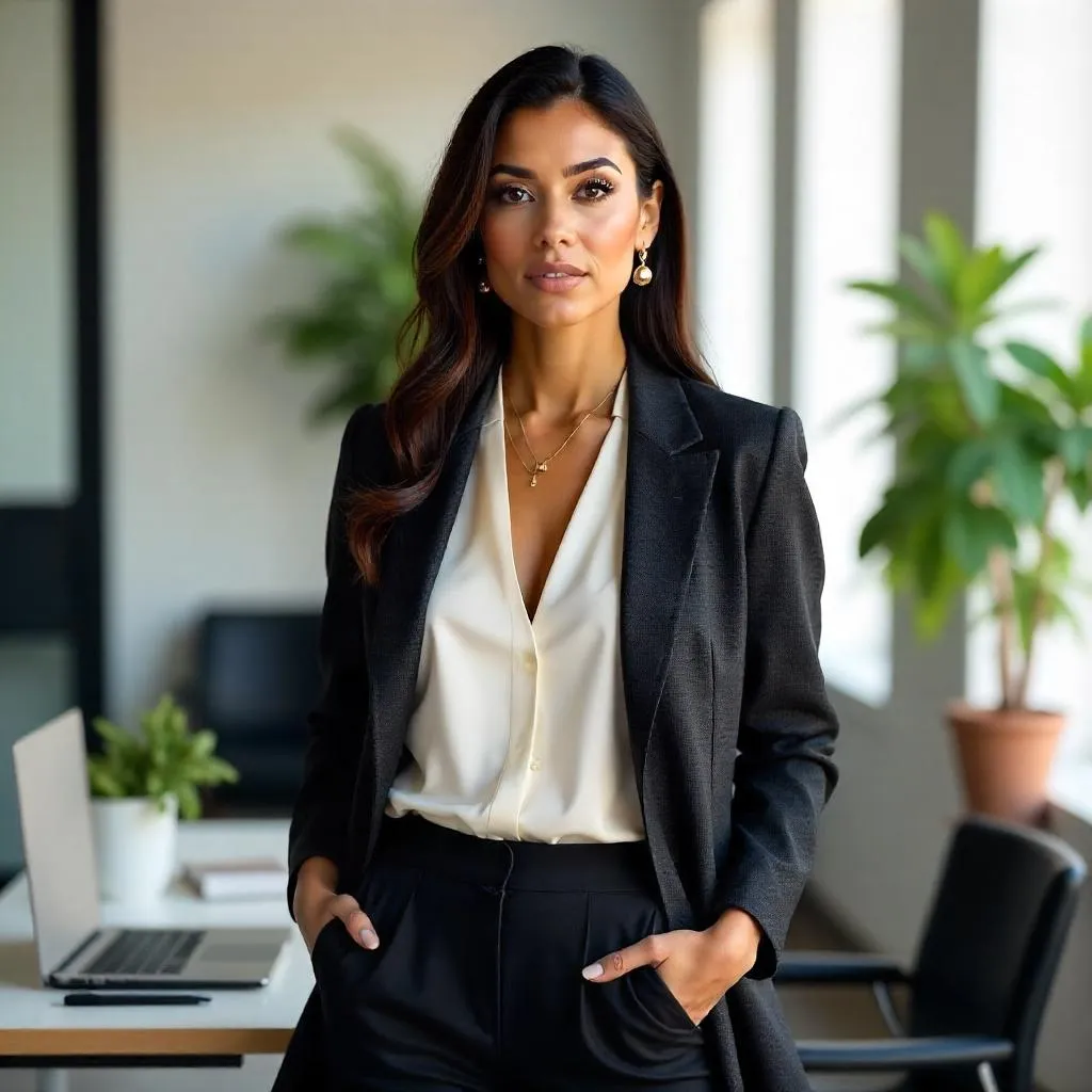 Photorealistic Latina Businesswoman in a Modern Office
