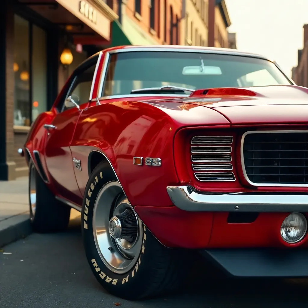 Close-Up Red 1969 Camaro SS on Street