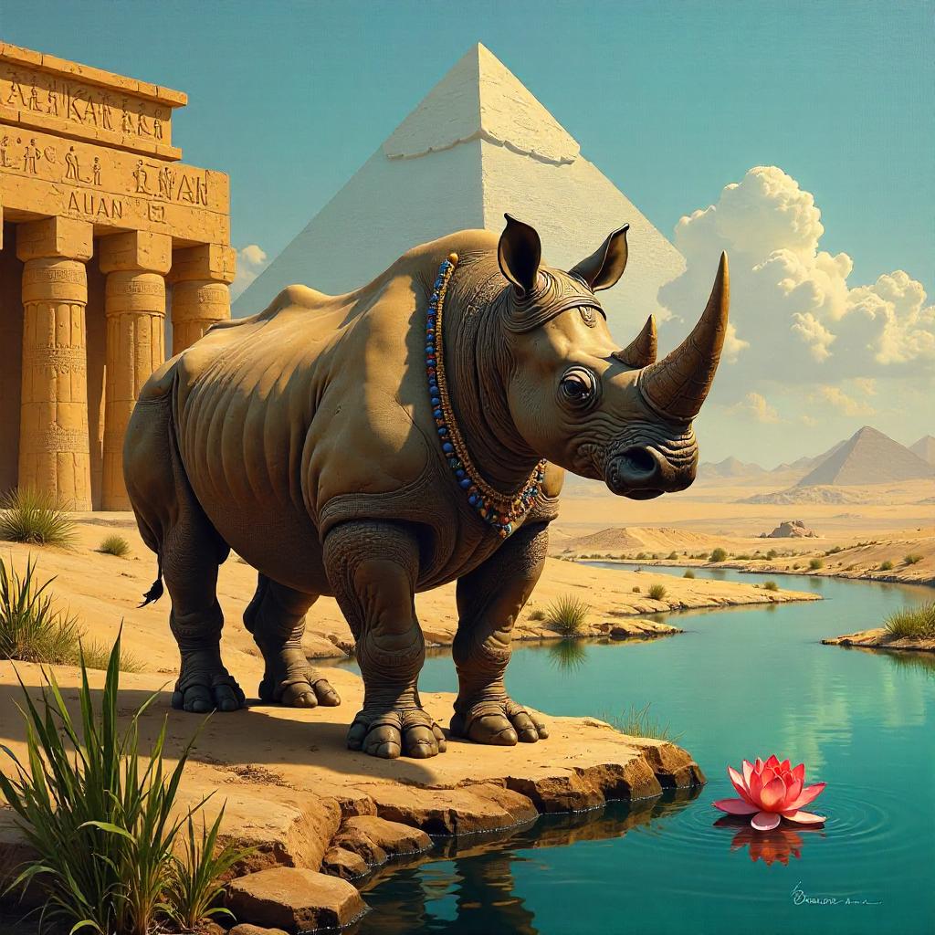Rhinoceros in Ancient Egypt: An Oil Painting