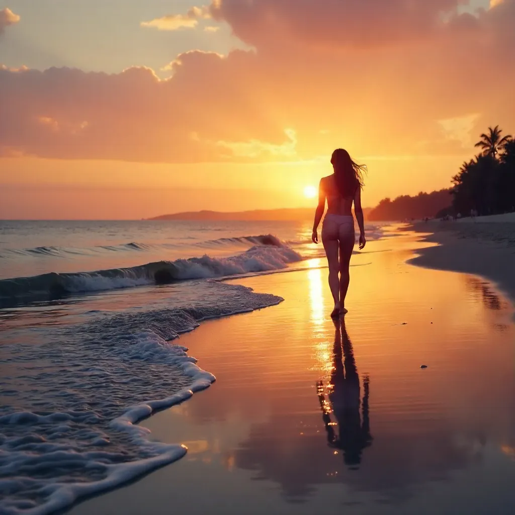 Solitary Sunset Beach Walk