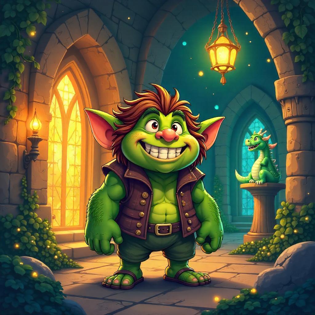 Playful Troll in a Mystical Enchanted Castle
