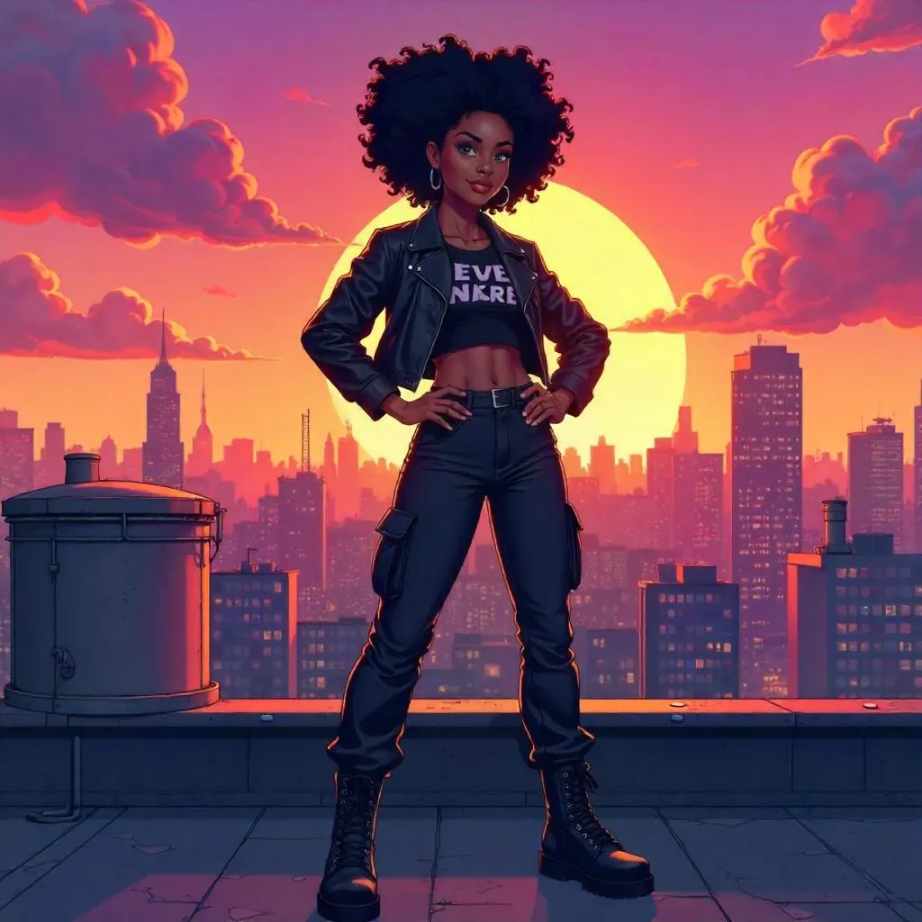 Rooftop Confidence: Anime Black Woman
