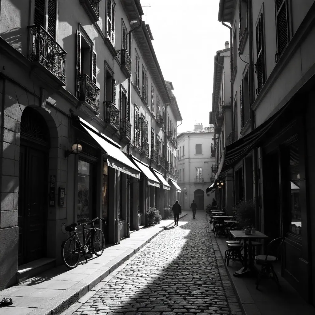 Monochrome European Street with Vintage Architecture