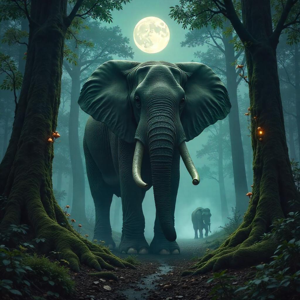 Moonlit Dark Forest Elephant Concept Art