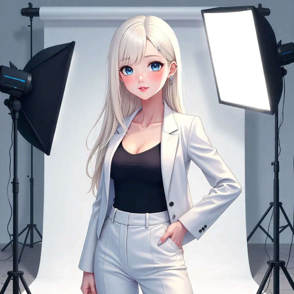 Studio Chic: Anime Portrait of a Stylish White Girl