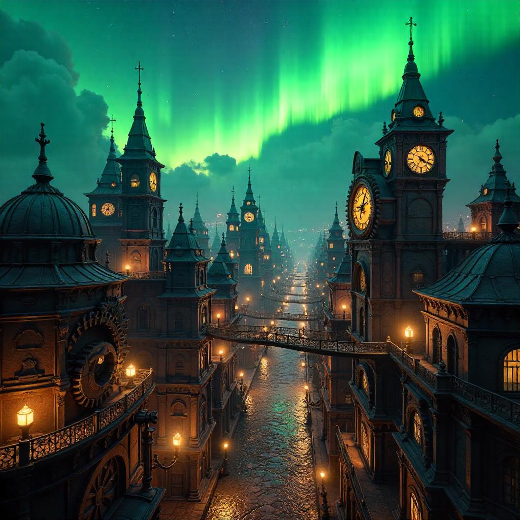 Aurora Over a Clockwork City