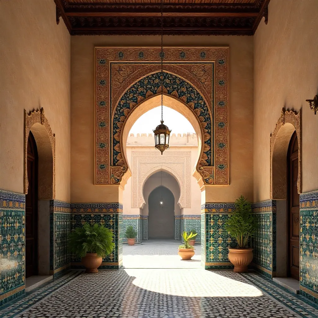 Stunning Moorish Arch in Fez: Zellij and Carved Plaster