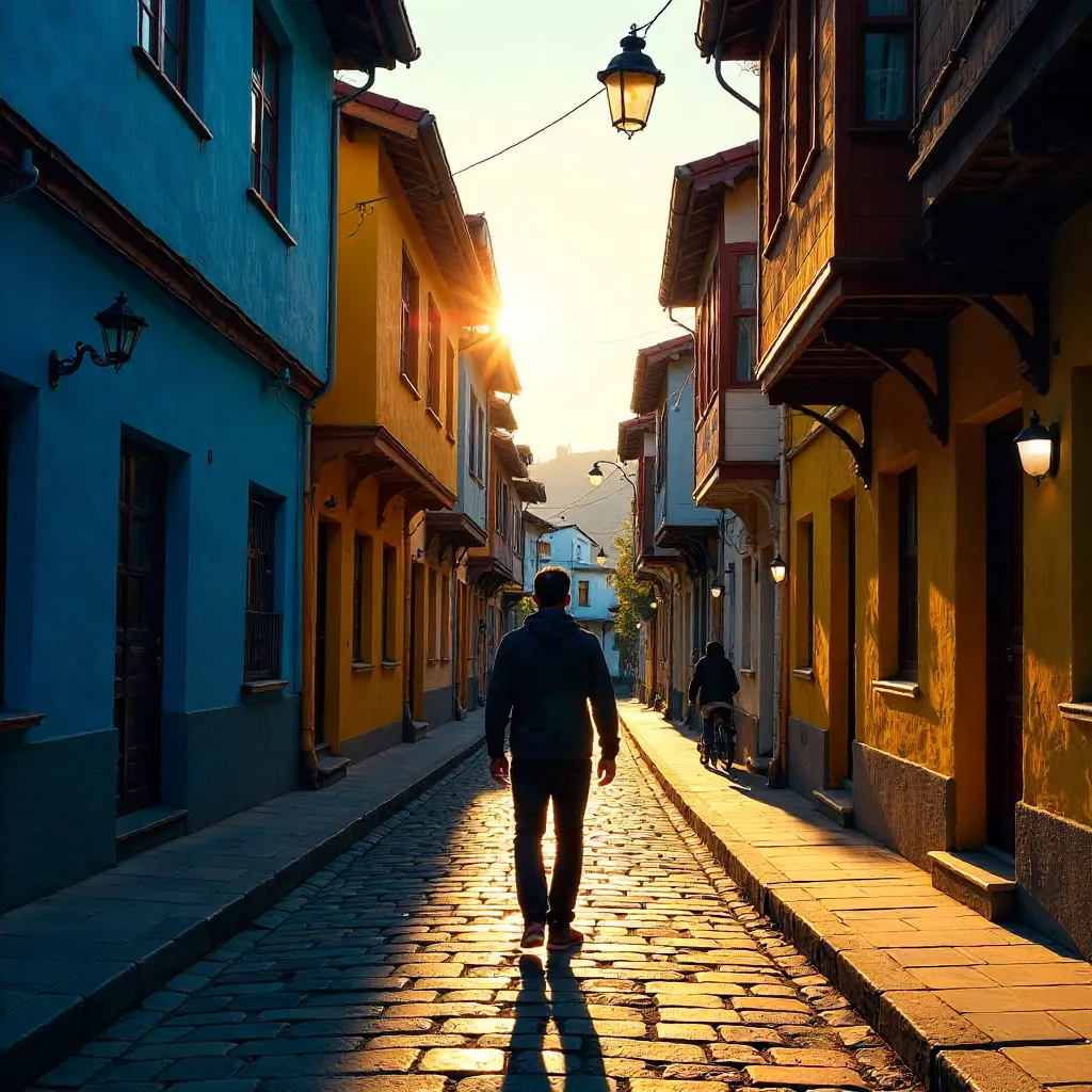 Silhouette in Eskişehir: Blue and Yellow Facades