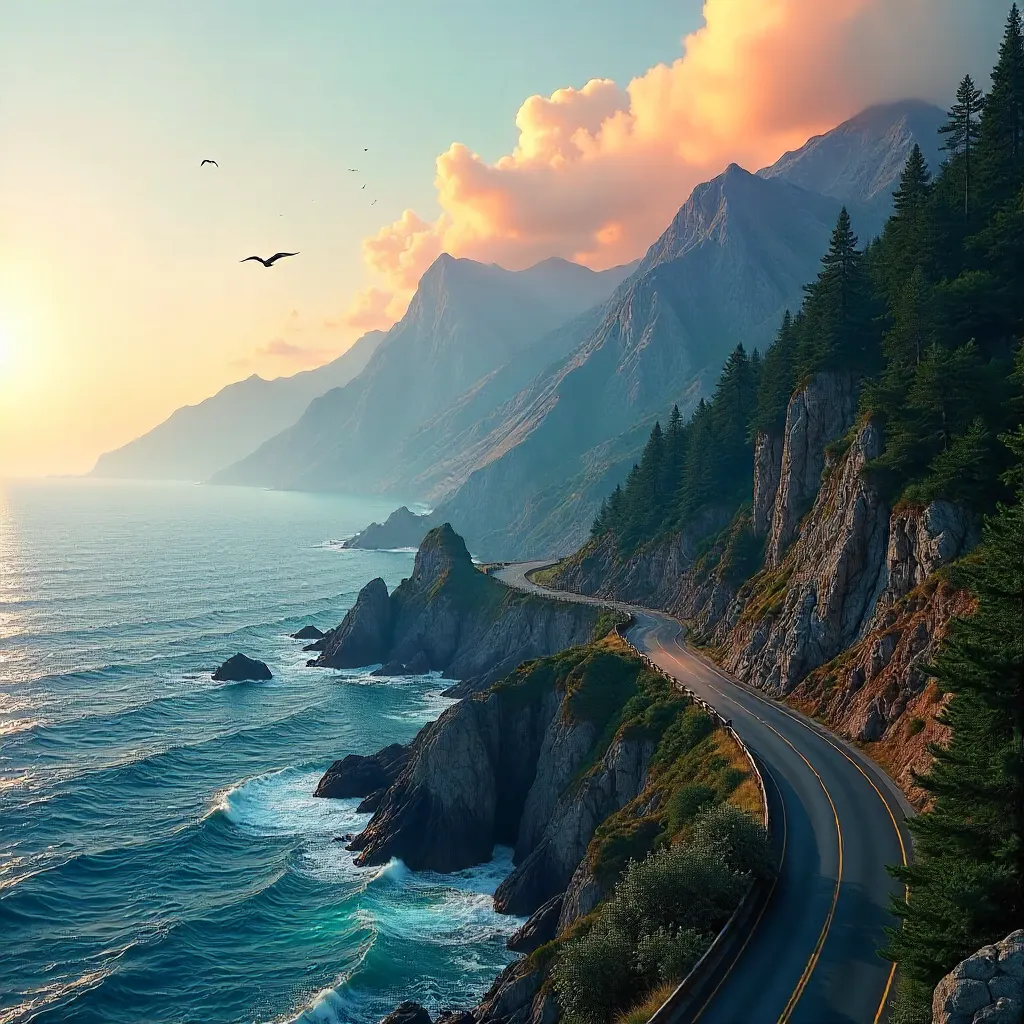 Coastal Mountain Highway at Golden Hour