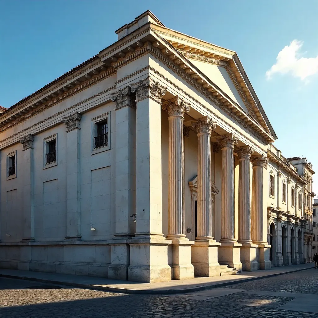 Sunlit Corner of a Classic Neoclassical Building